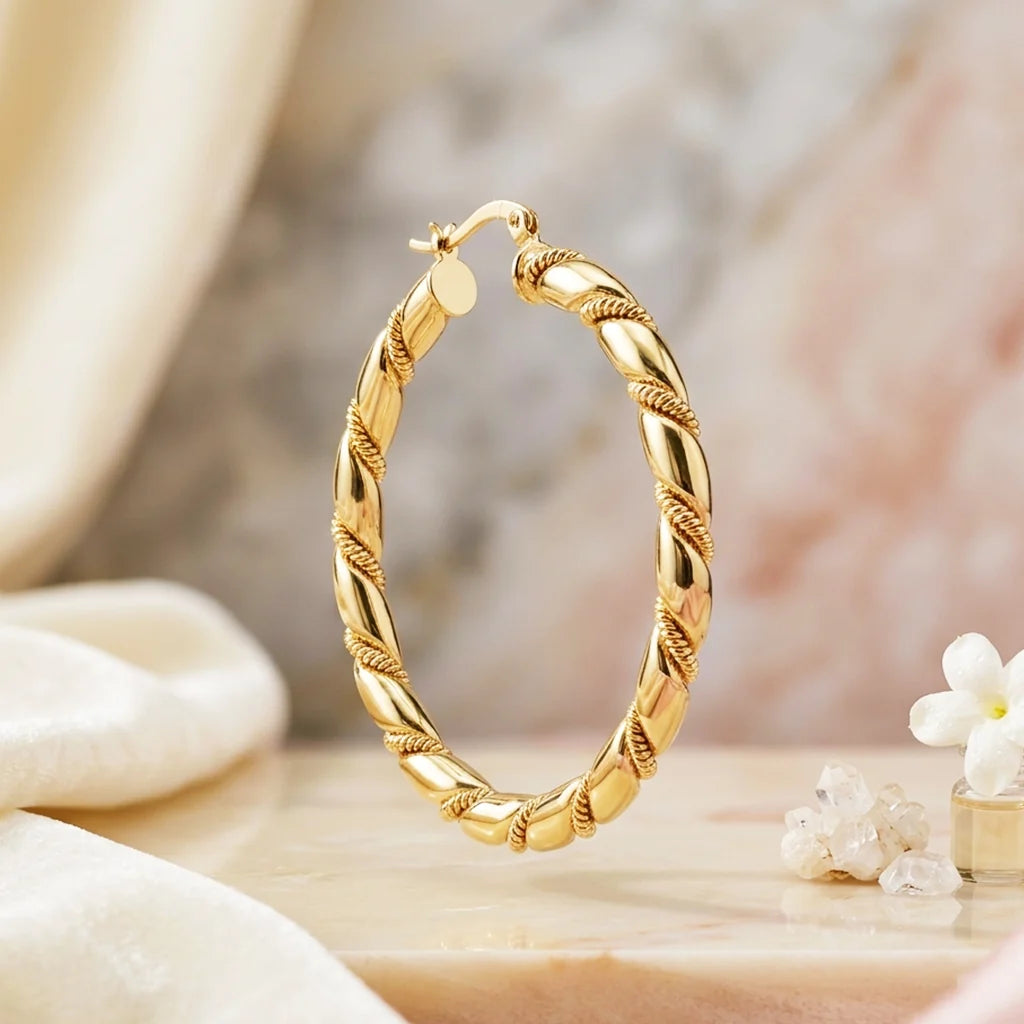 Engraved Design Hoop Earrings