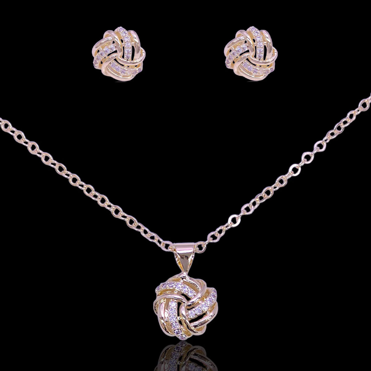 Gold Filled Oro Laminado Swiss Gilded Knot Zirconia Set
