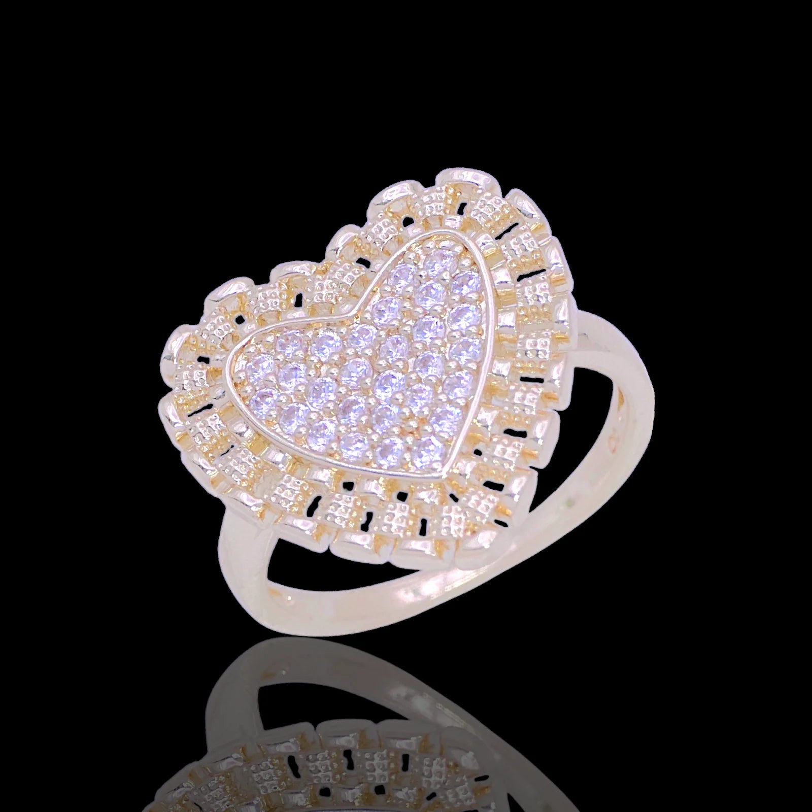 Gold Filled Oro Laminado Swiss Rolx Heart Zirconia Ring