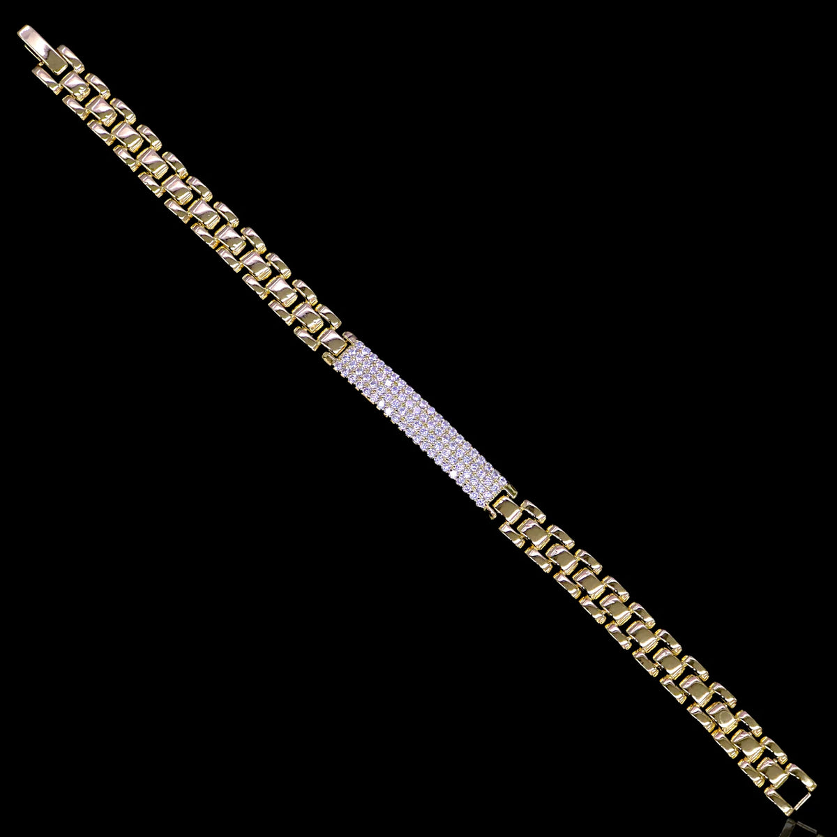 Gold Filled Oro Laminado Venetian Rolx Zirconia ID Bracelet