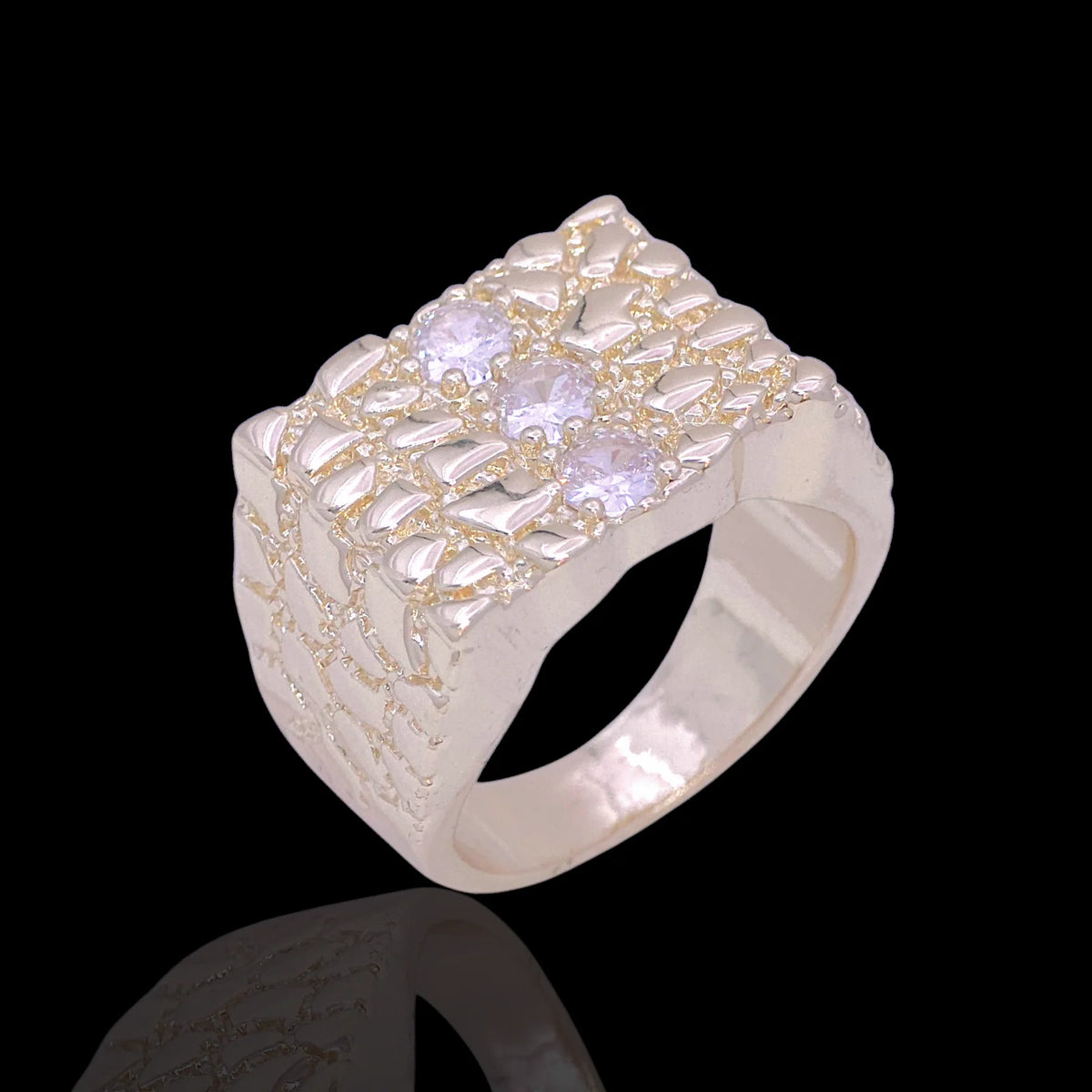 Gold Filled Oro Laminado Zirconia Nugget Mens Signet Ring