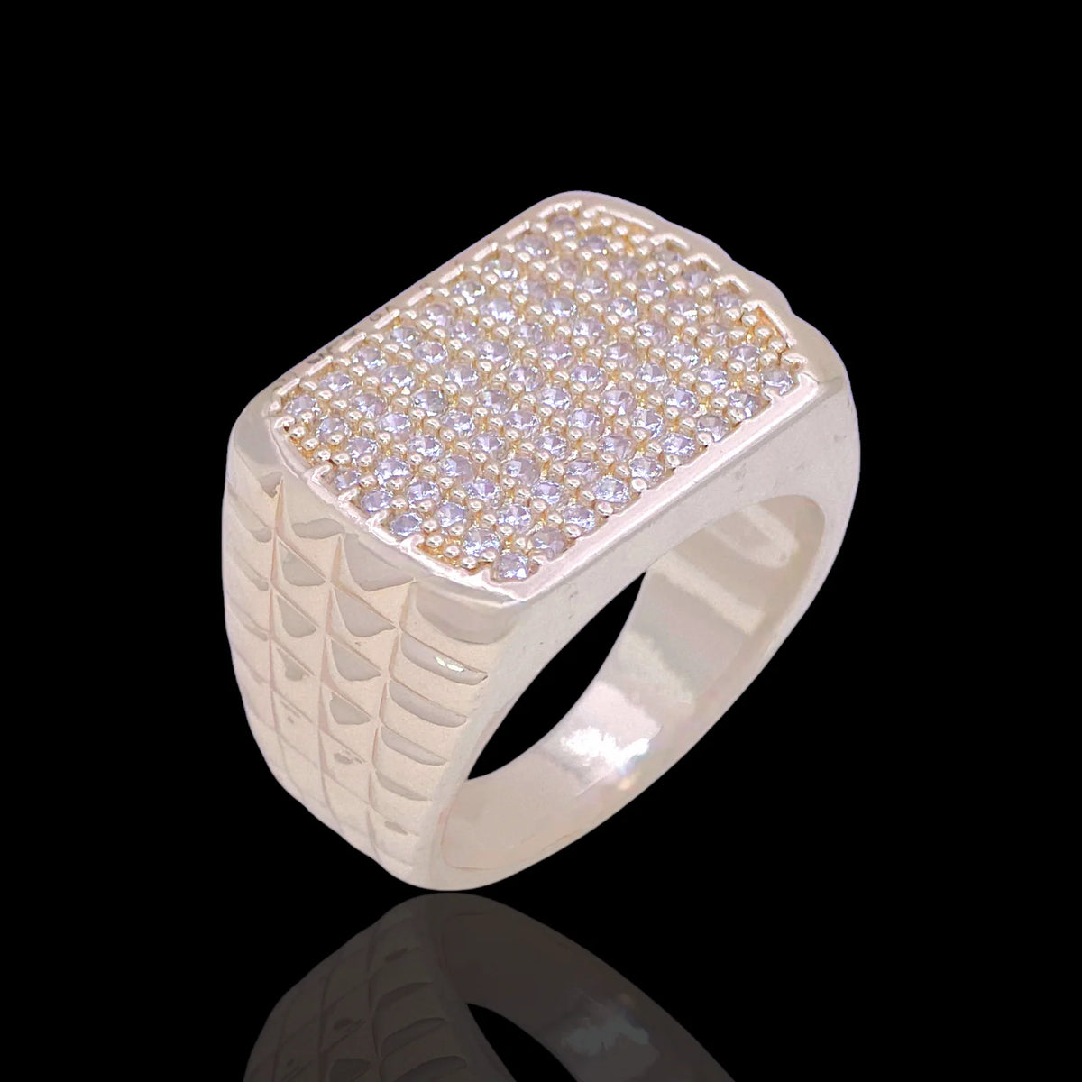 Gold Filled Oro Laminado Zirconia Studded Mens Signet Ring