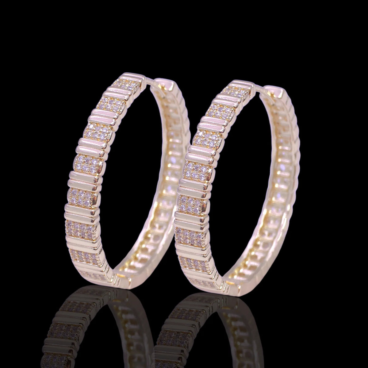 Oro Laminado Gold Filled Beverly Bar CZ Hoop Earrings
