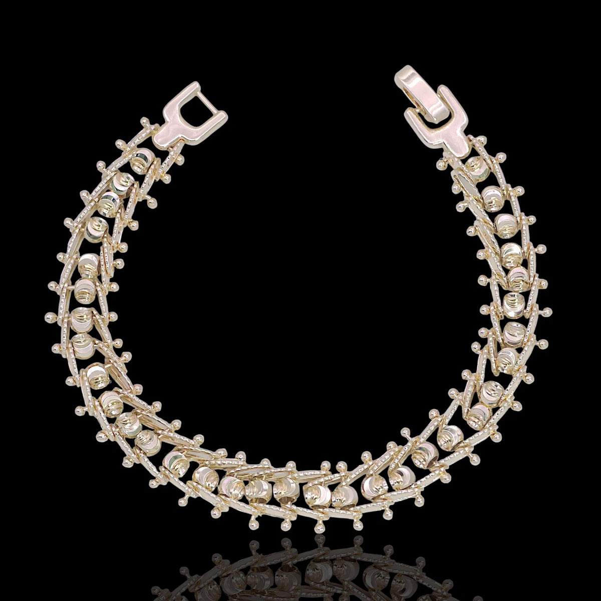 Oro Laminado Gold Filled Daimond Cut Bead Interlink Bracelet