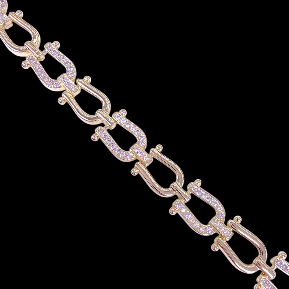 Oro Laminado Gold Filled Royal Roman Pattern CZ Bracelet