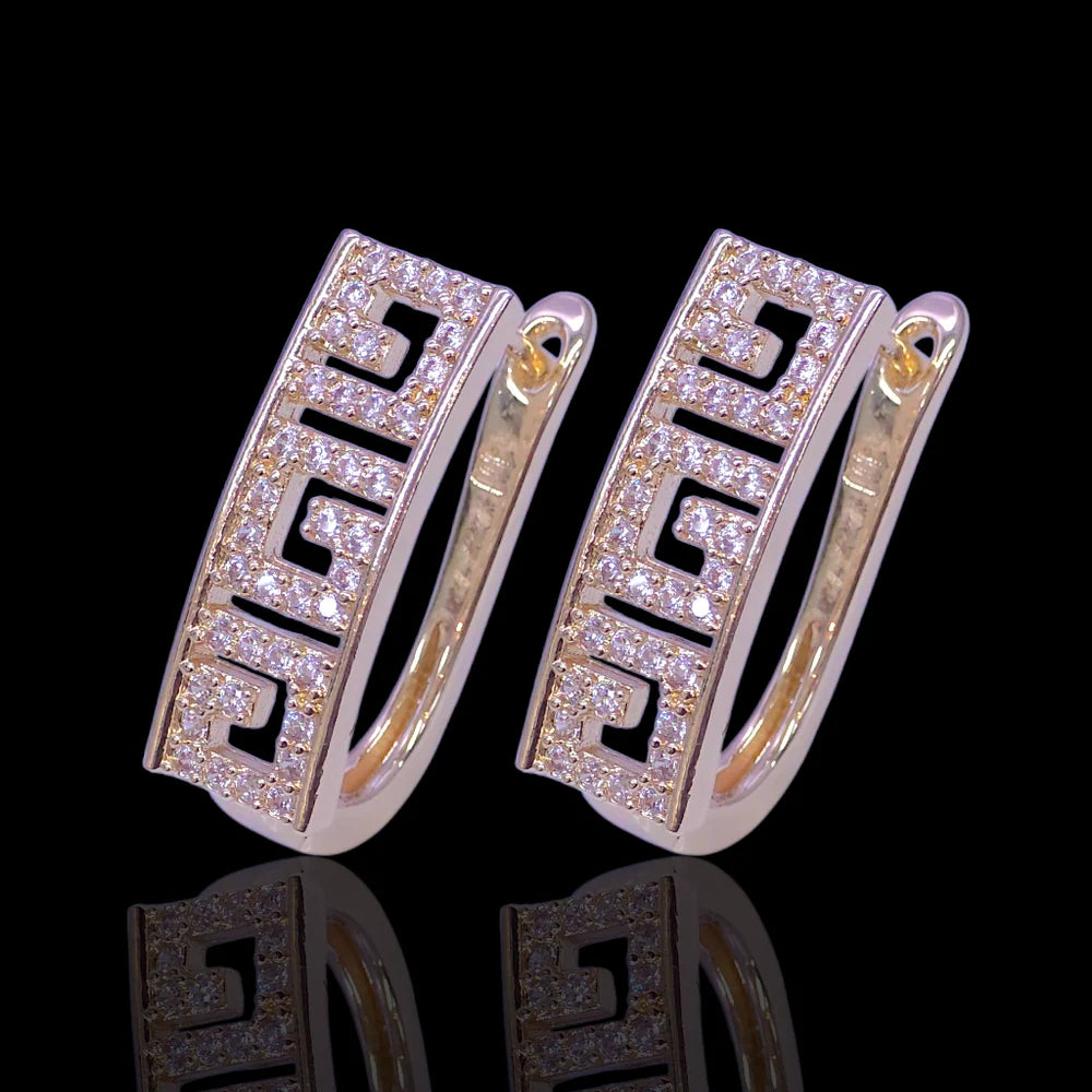 Oro Laminado Gold Filled Greek Key Zirconia Earrings