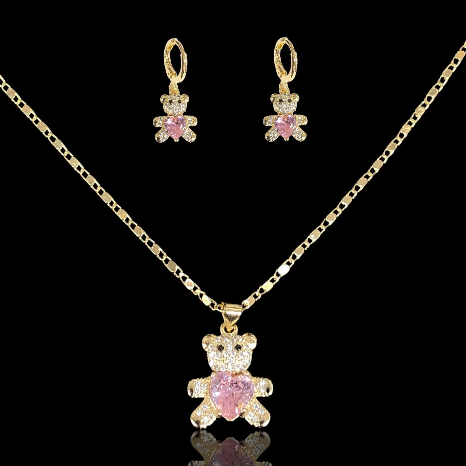 Oro Laminado Gold Filled Happy Teddy Bear Zirconia Set