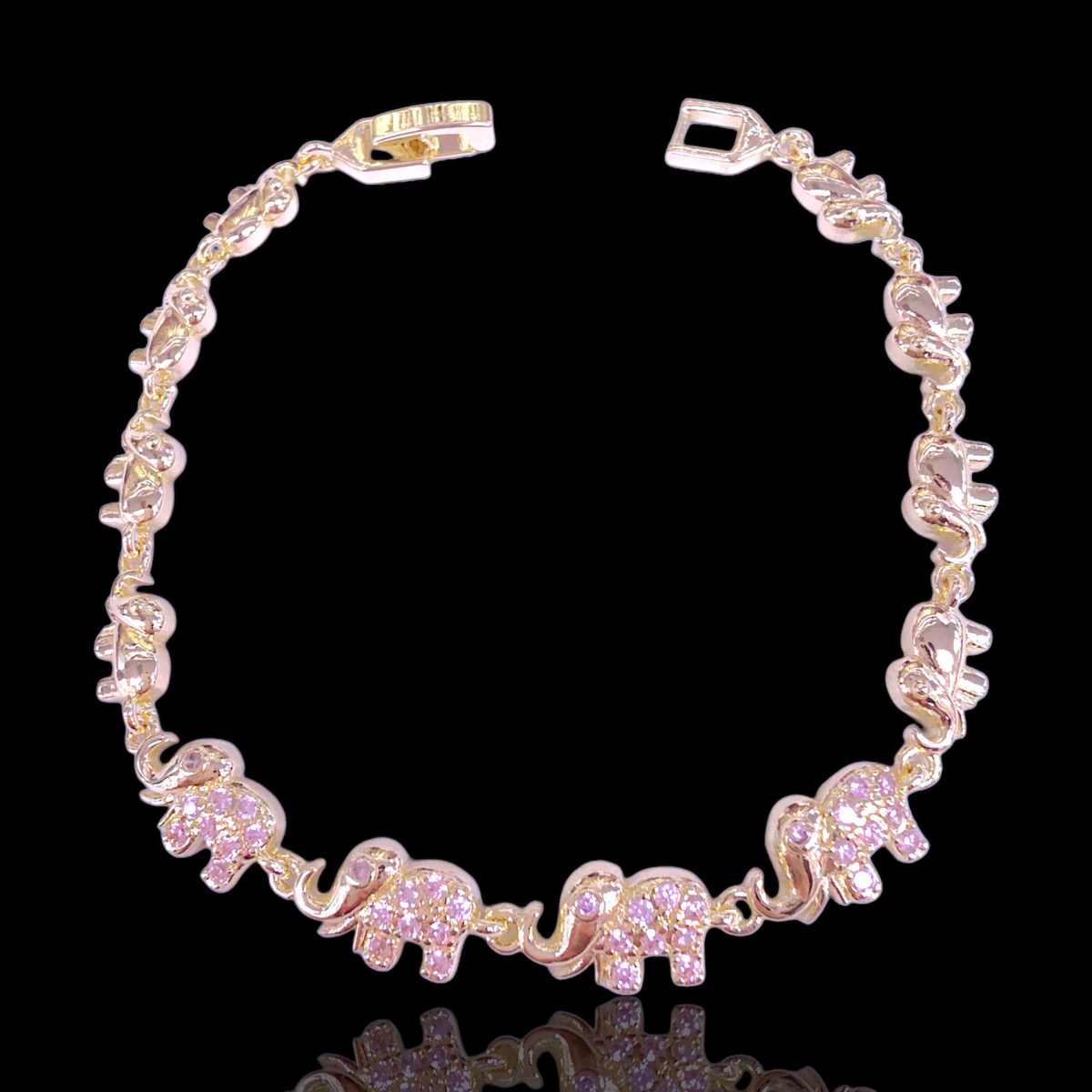 Oro Laminado Gold Filled Happy Thai Elephant Zirconia Bracelet