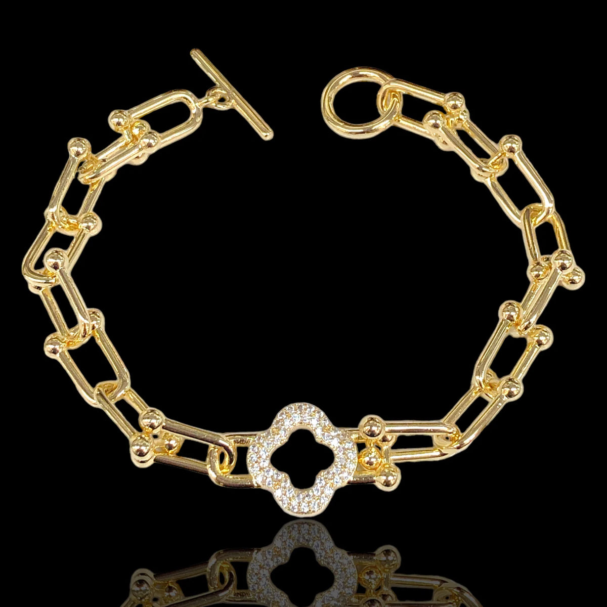 Oro Laminado Gold Filled Milano Clover U-Link Bracelet