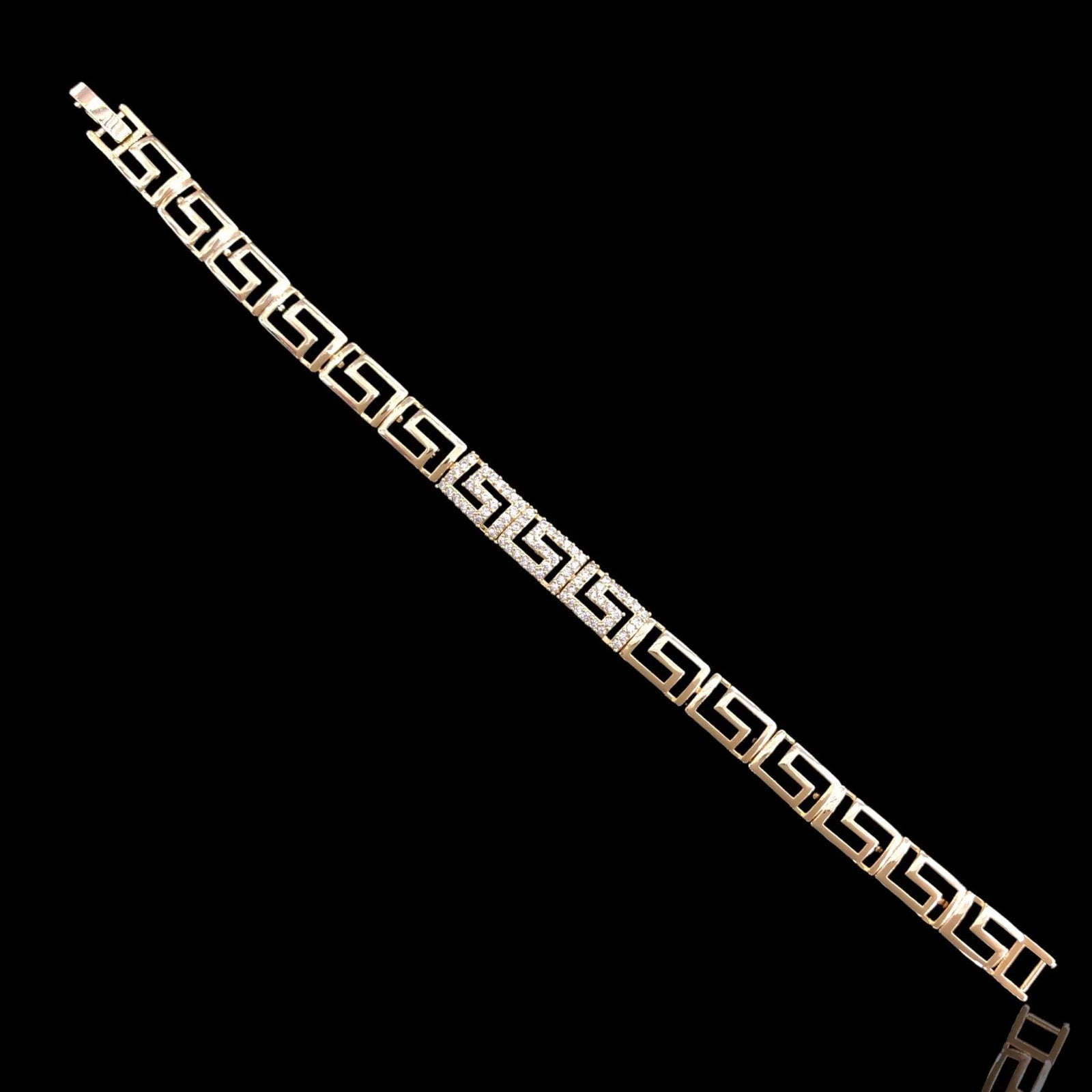 Oro Laminado Gold Filled Royal Roman Pattern CZ Bracelet