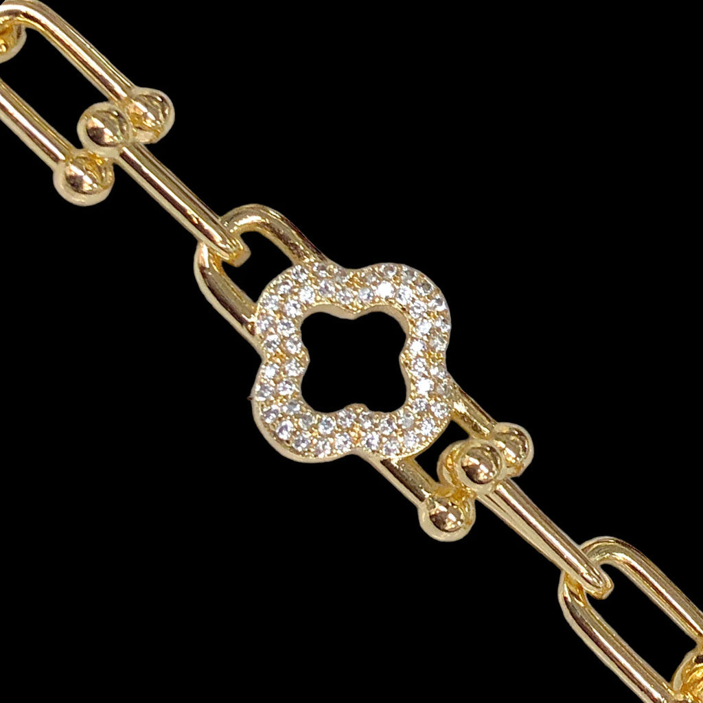Oro Laminado Gold Filled Milano Clover U-Link Bracelet